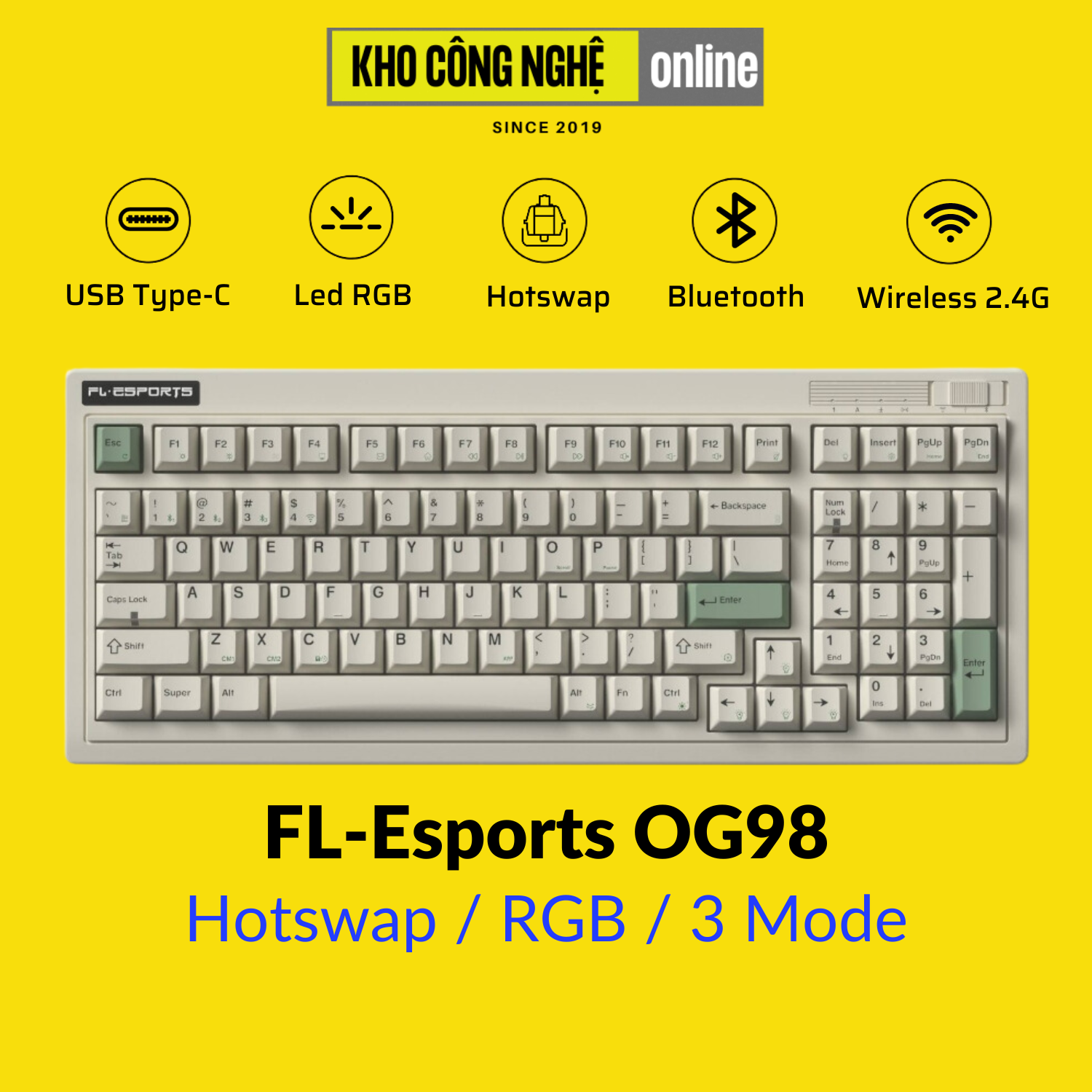 Bàn phím cơ FL-Esports OG98 3 Mode (Mạch Xuôi / Hotswap / Led RGB)