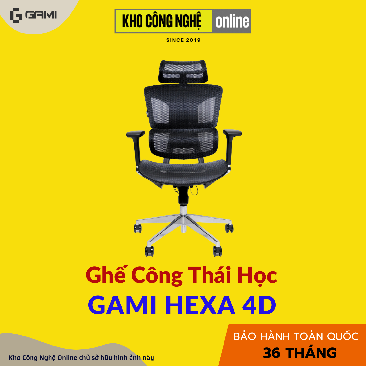 Ghế công thái học Gami Hexa 4D - Đen / Có Gác Chân