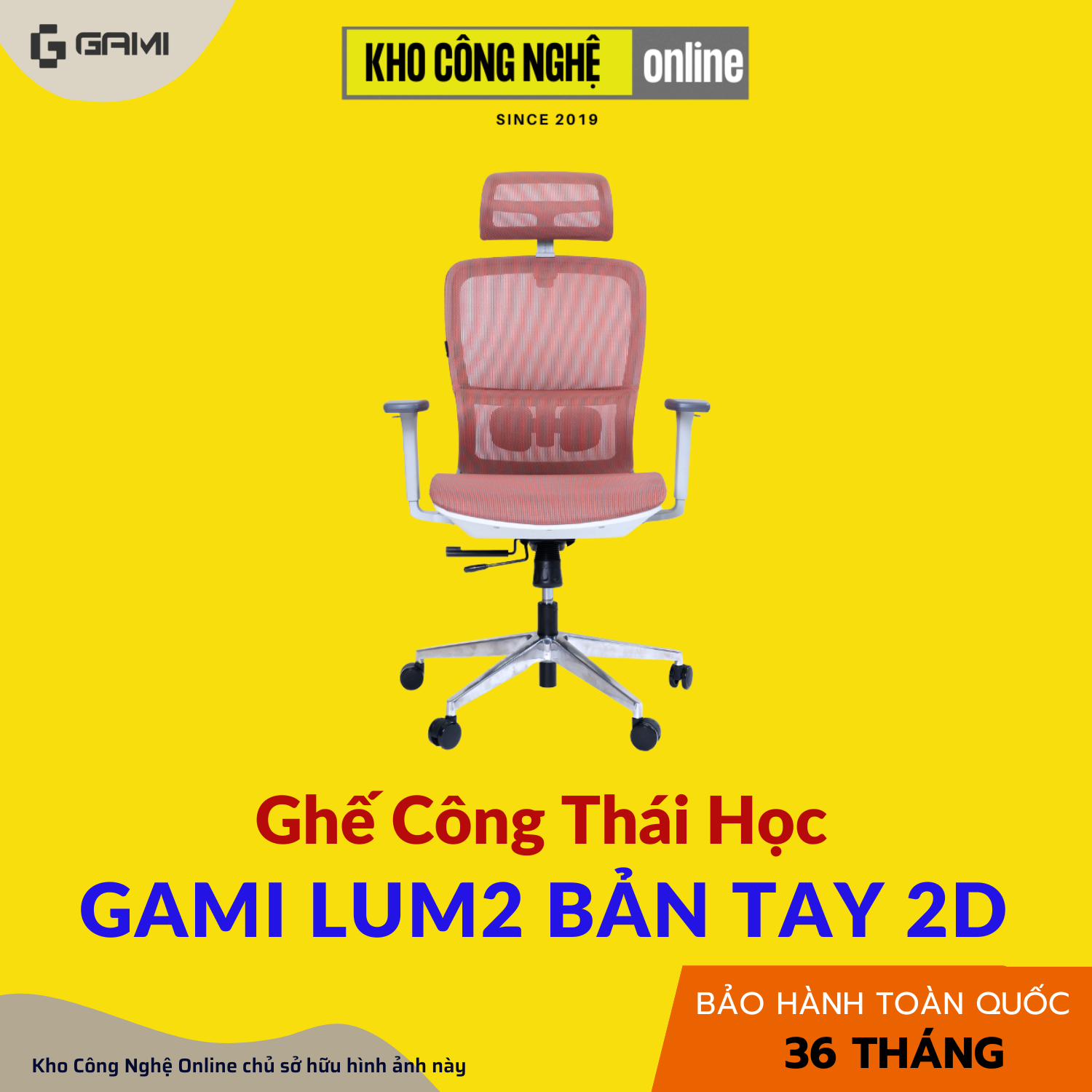 Ghế Công Thái Học Gami Lum2 - Bản Kê Tay 2D / Hồng ( Có Chân Gác)
