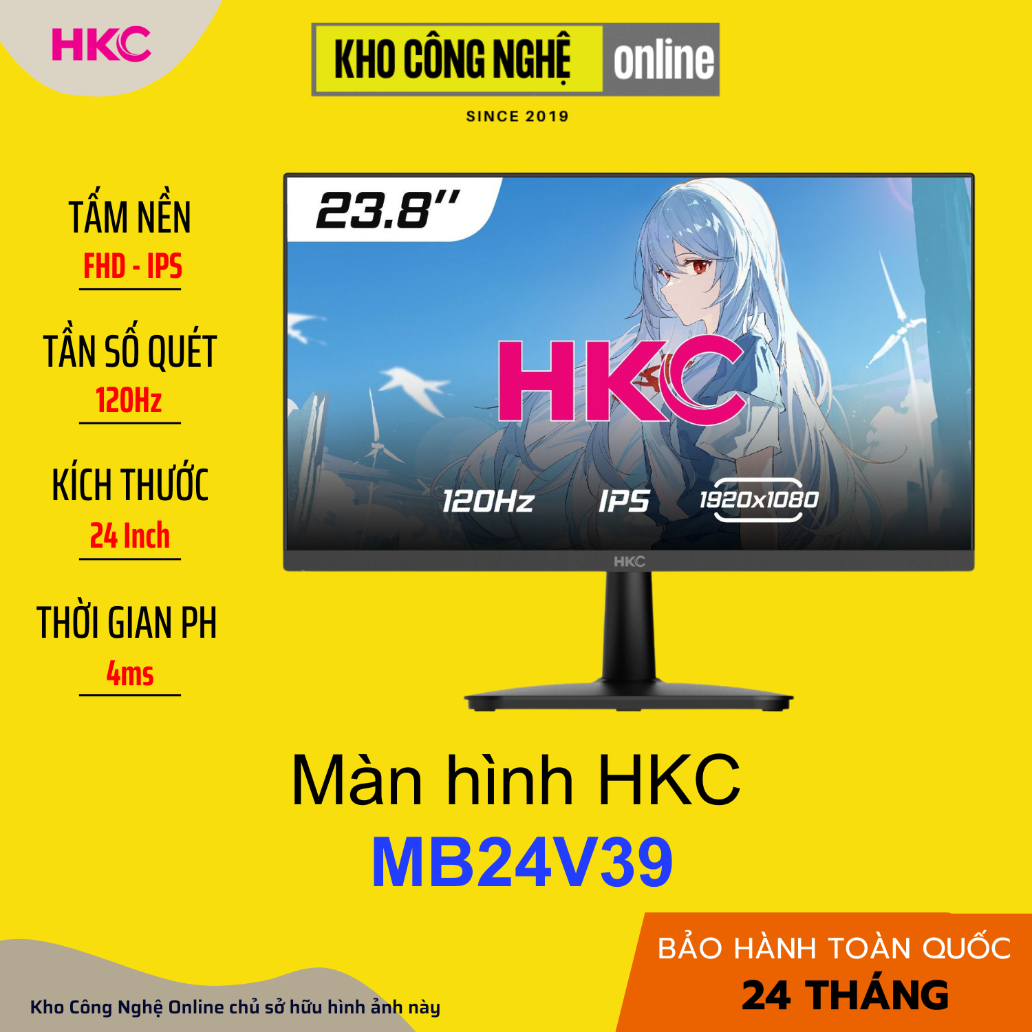 Màn hình văn phòng HKC MB24V39 23.8 inch, IPS, 120Hz