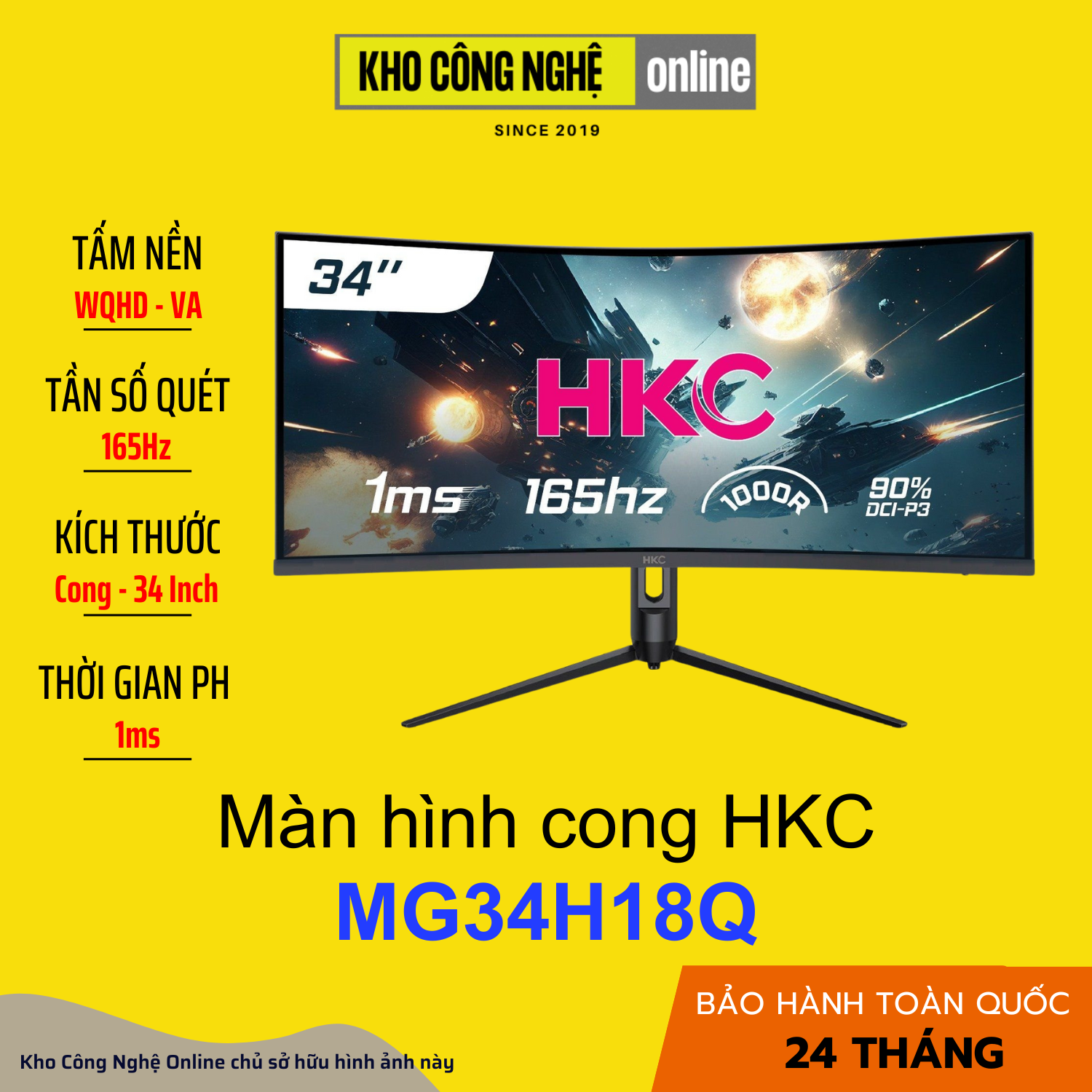 Màn hình cong HKC MG34H18Q 34" 2K 165Hz