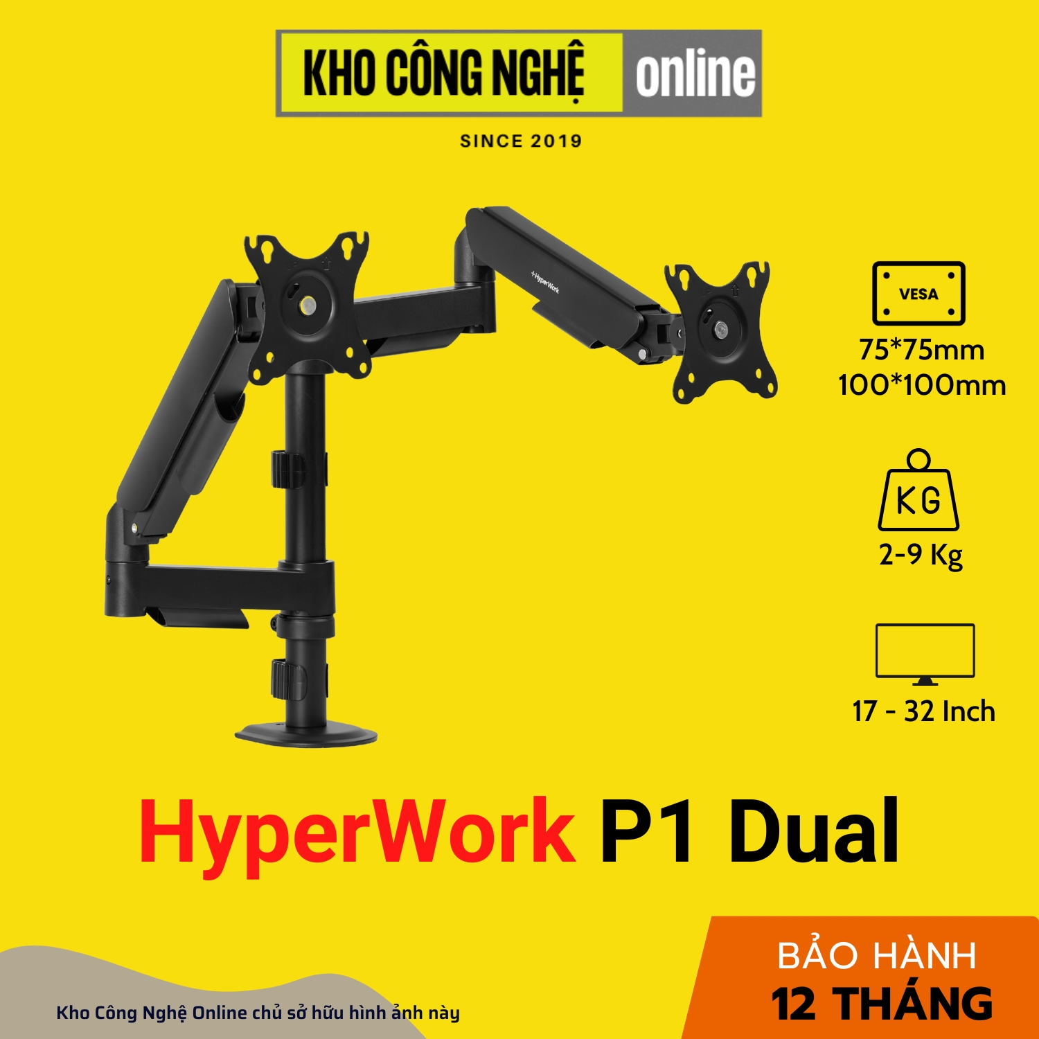 Giá đỡ màn hình HyperWork P1 Dual