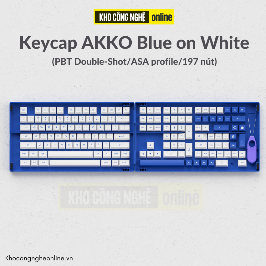 Bộ keycap Akko Blue on White (PBT Double-Shot/ASA profile/197 nút)