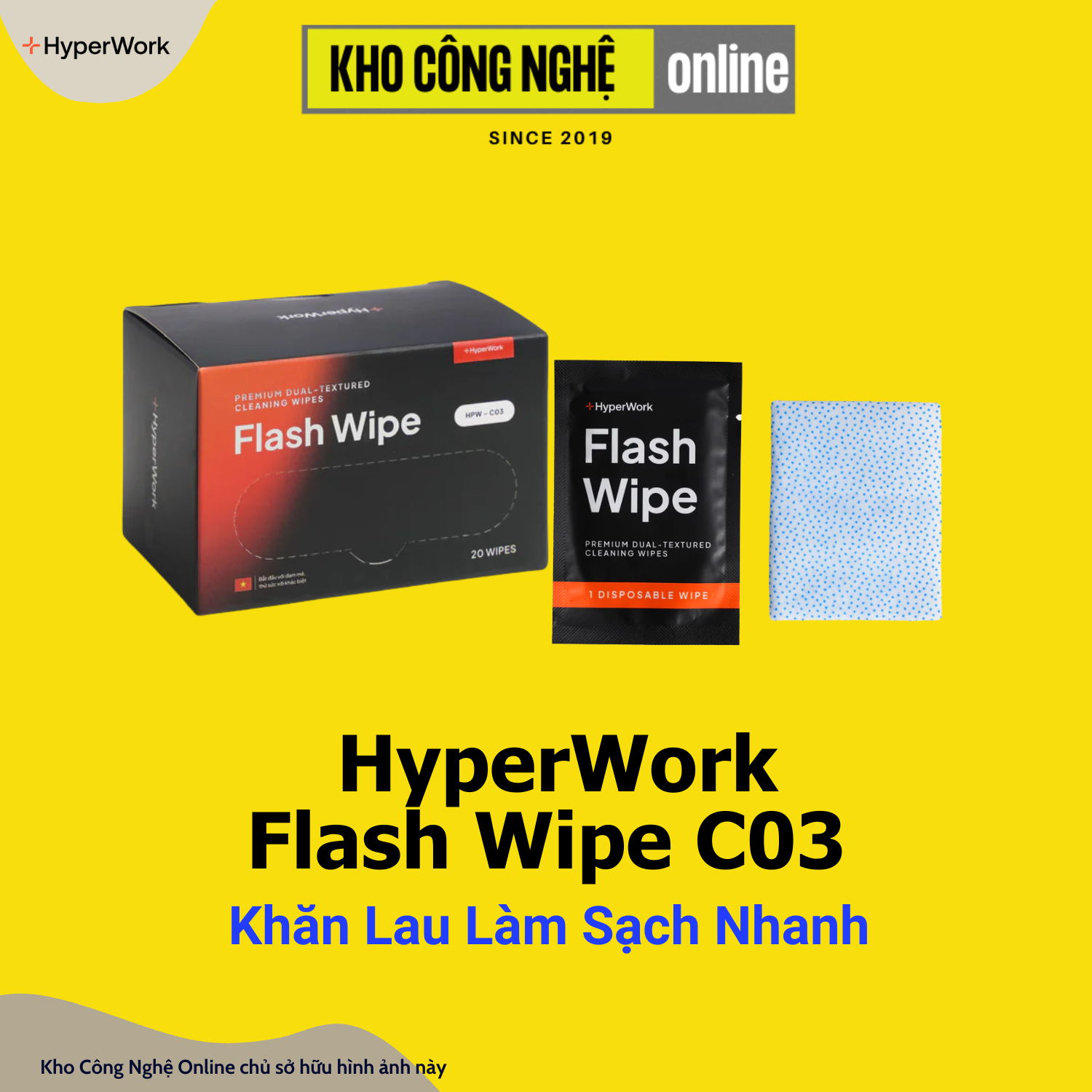 Khăn làm sạch nhanh HyperWork Flash Wipe - Hộp 20 cái | C03 - Hàng Chính Hãng