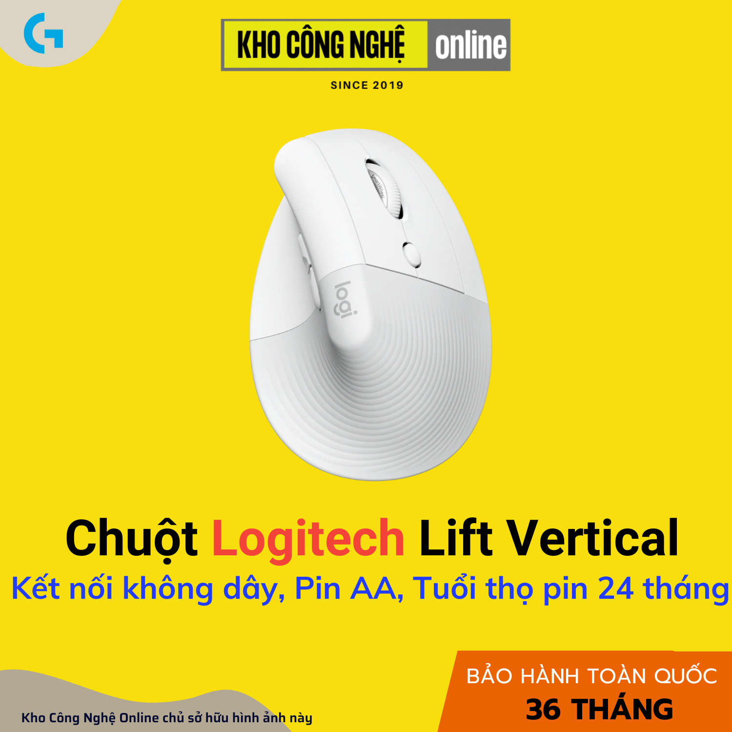 Chuột công thái học không dây Logitech Lift Vertical - White
