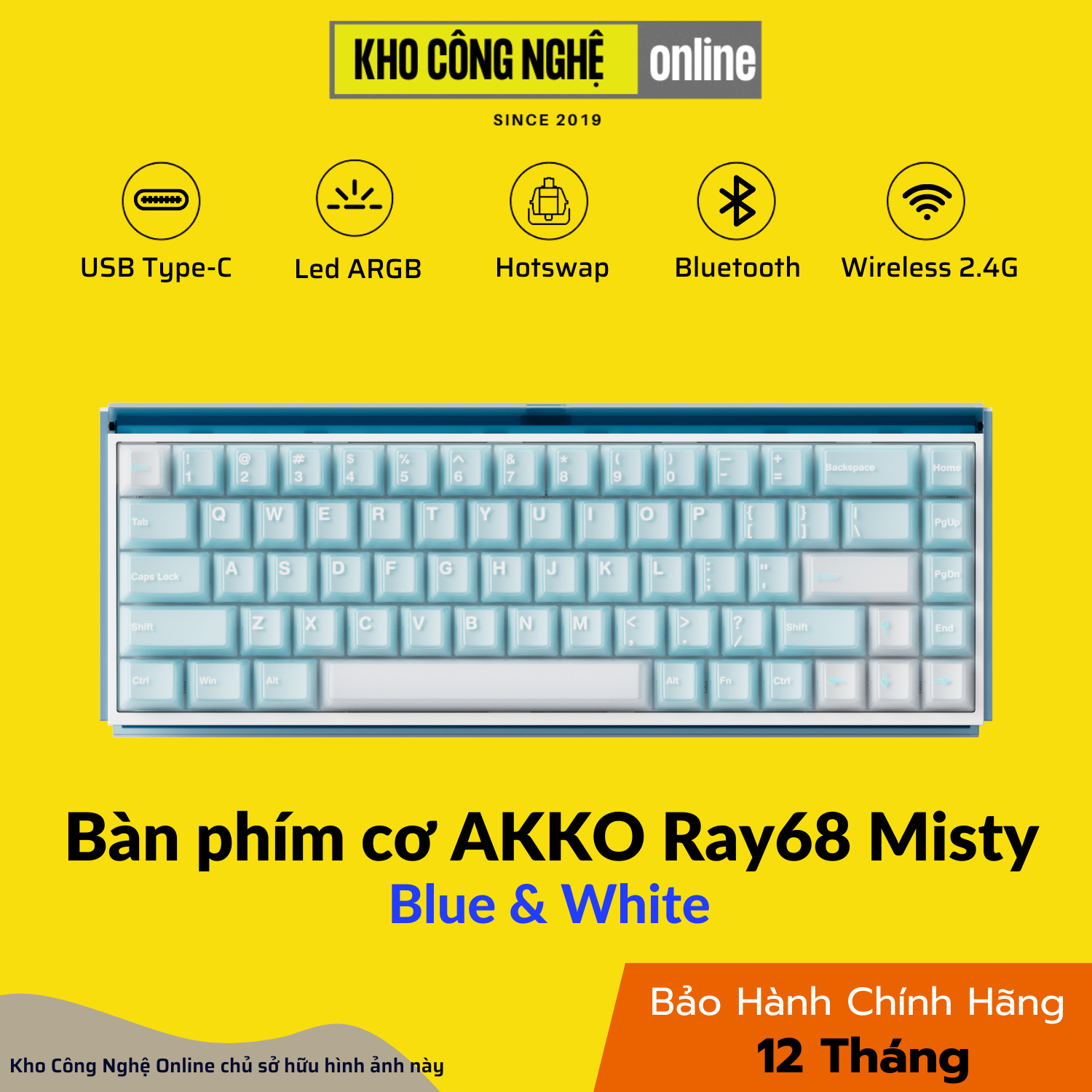 Bàn phím cơ AKKO Ray68 Misty Blue & White