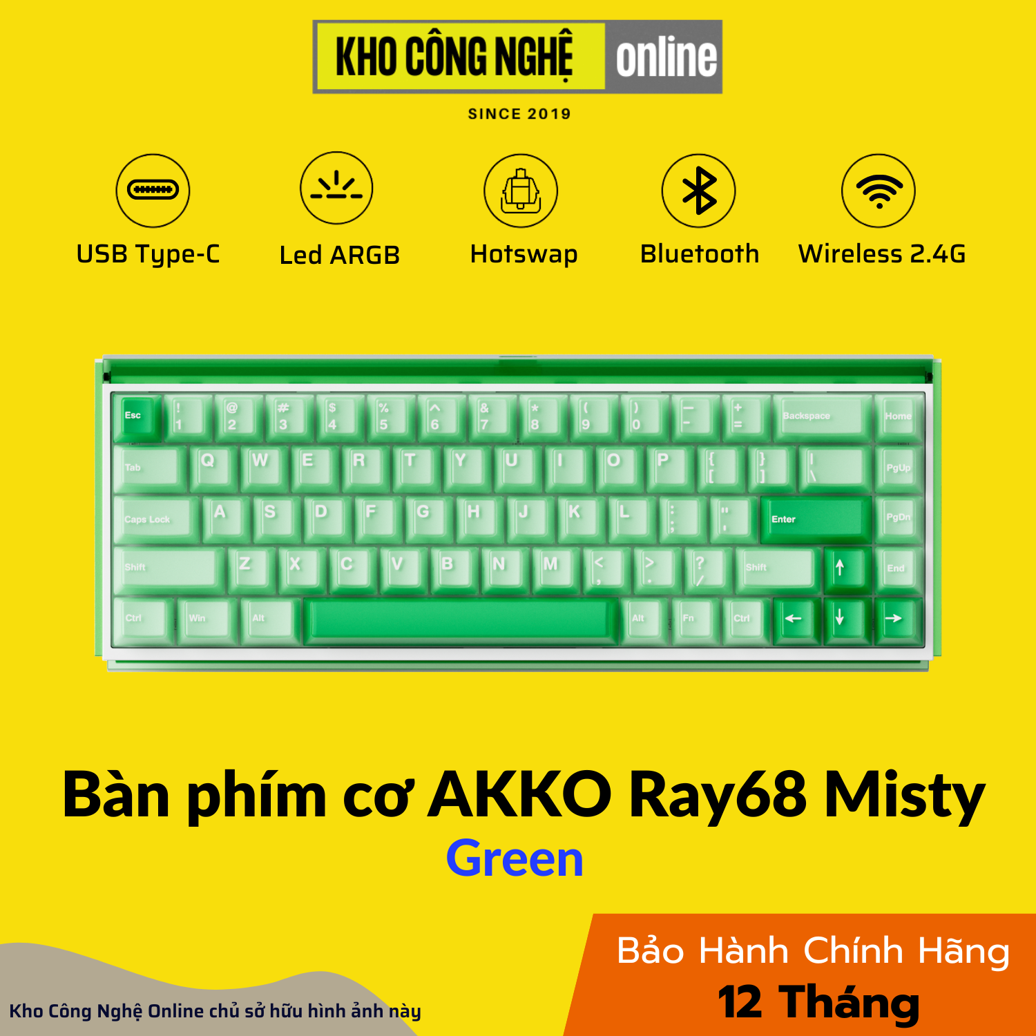 Bàn phím cơ AKKO Ray68 Misty Green & White