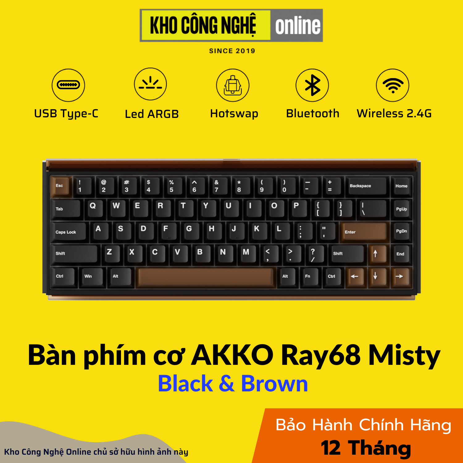 Bàn phím cơ AKKO Ray68 Misty Black & Brown