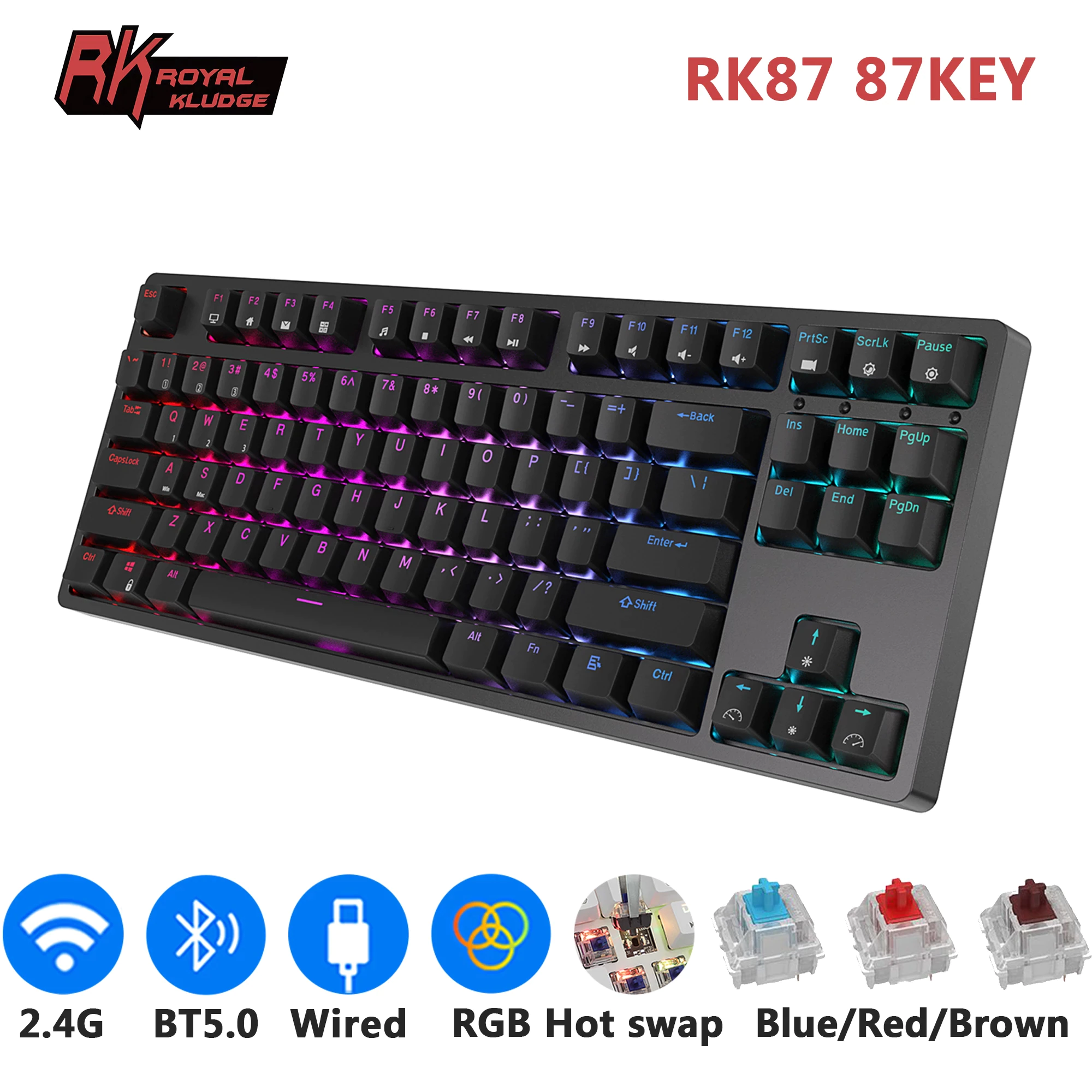 Bàn phím cơ không dây Royal Kludge RK87 Bluetooth 5.0 và Wireless 2.4G