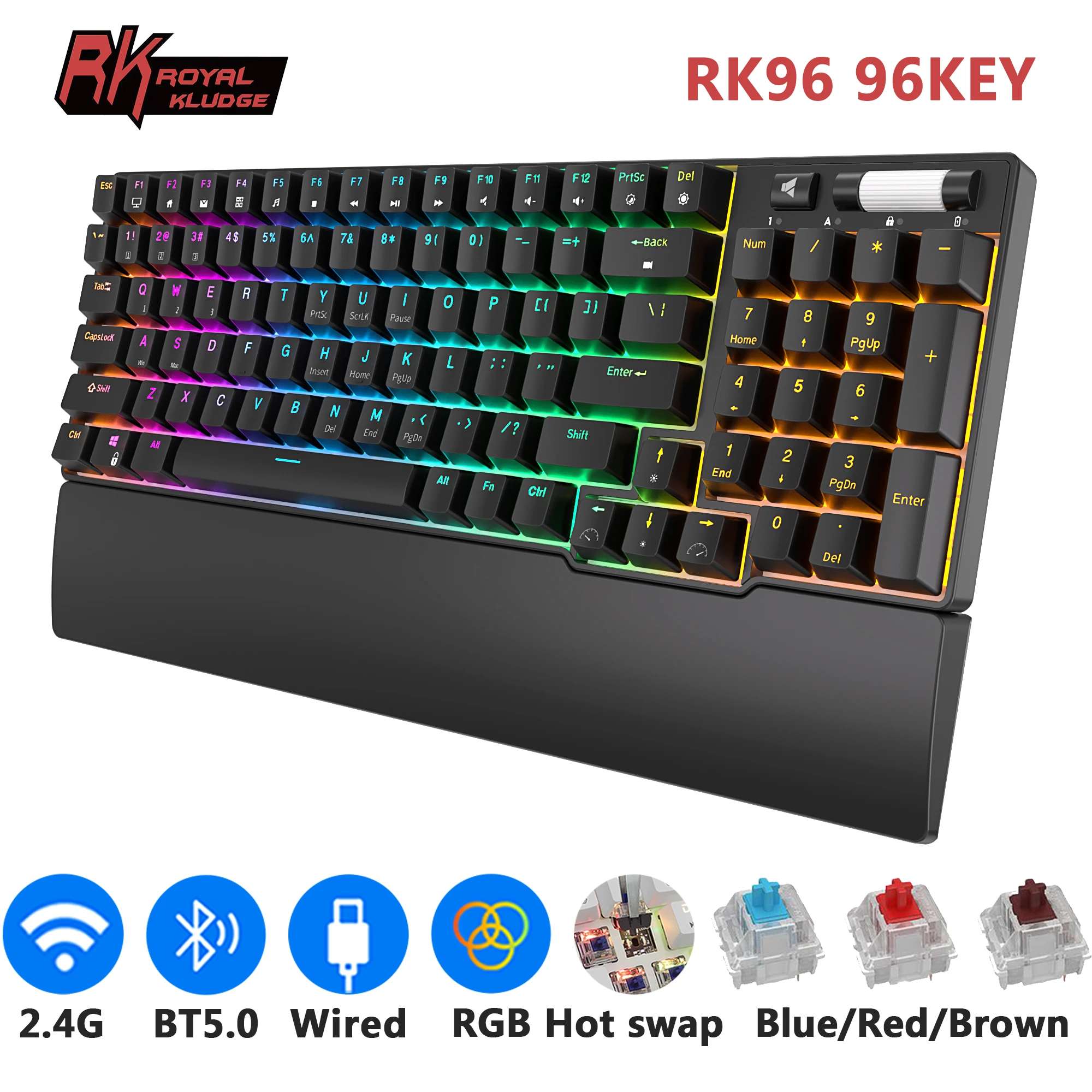 RK96 HOTSWAP - Bàn phím cơ không dây Royal Kludge RK96 kết nối 3 chế độ Bluetooth 5.0 | Wireless 2.4G | Type C