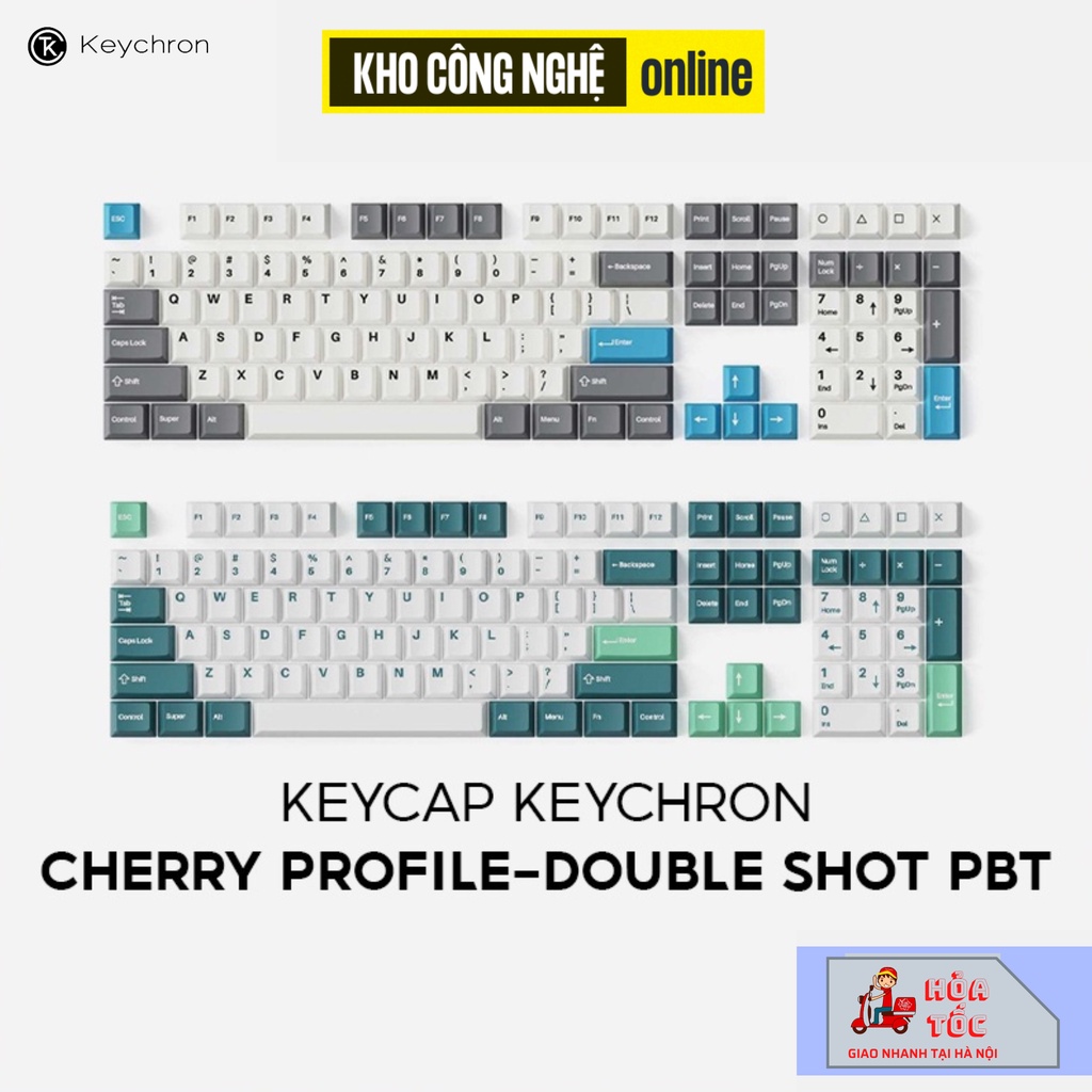 Keycap Keychron Cherry Profile Double Shot PBT (Mint White / Grey White) - Hàng Chính Hãng