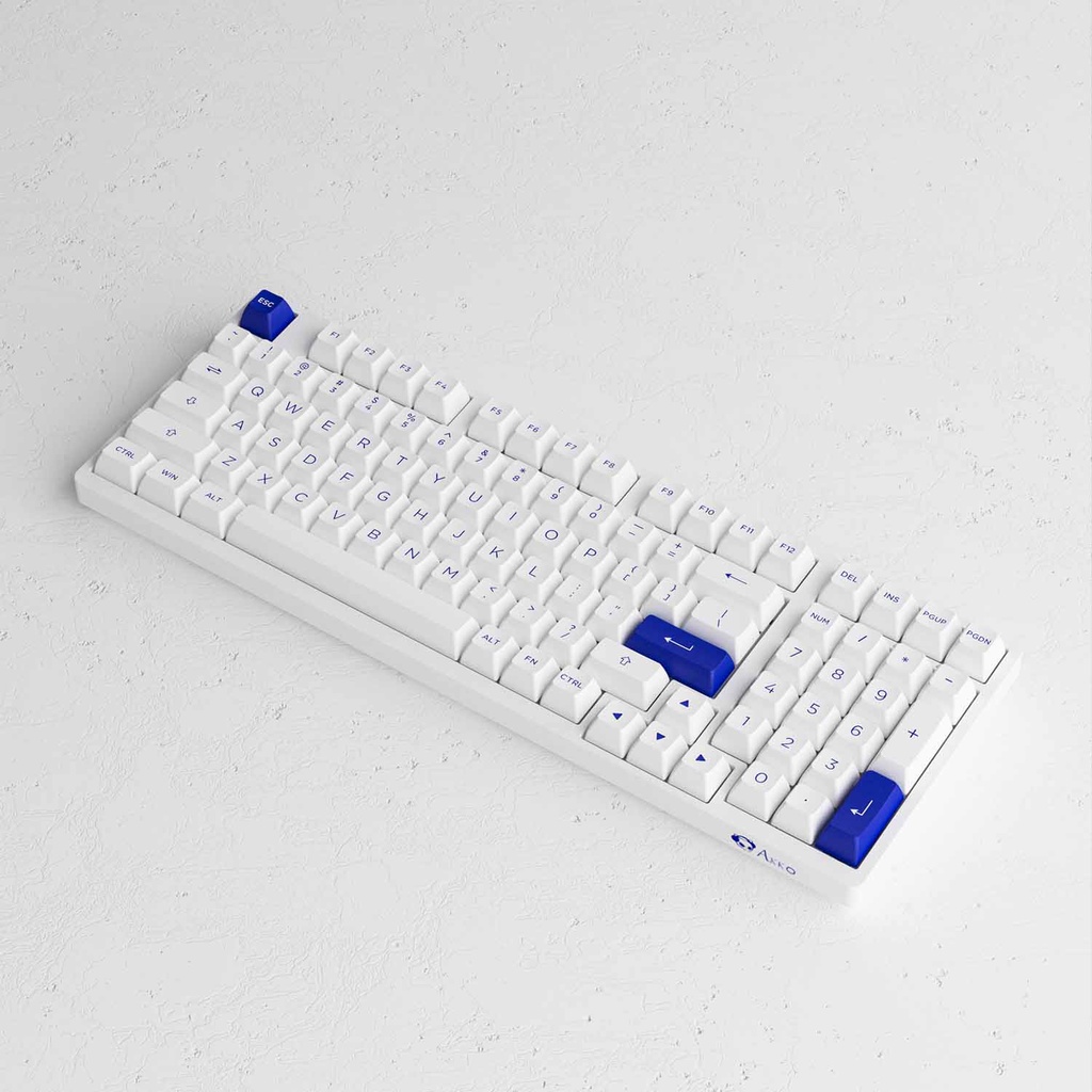 Bàn phím cơ AKKO 3098N Multi-modes Blue on White (Bluetooth 5.0 / Wireless 2.4Ghz / Hotswap / Foam tiêu âm / TTC switch)