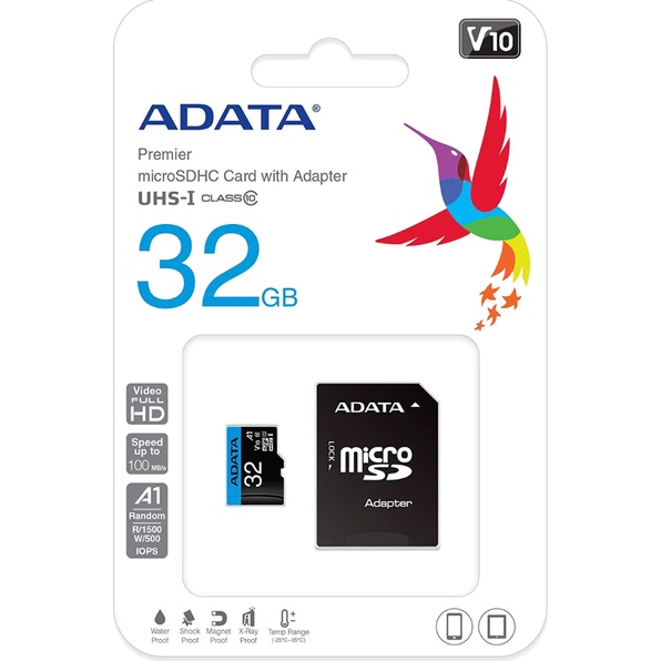 Thẻ nhớ Adata MicroSDHC dung lượng (32Gb/64Gb/128Gb) – Class 10, U1, V10, A1 - Có Adapter chuyển SD (Hàng Chính Hãng)