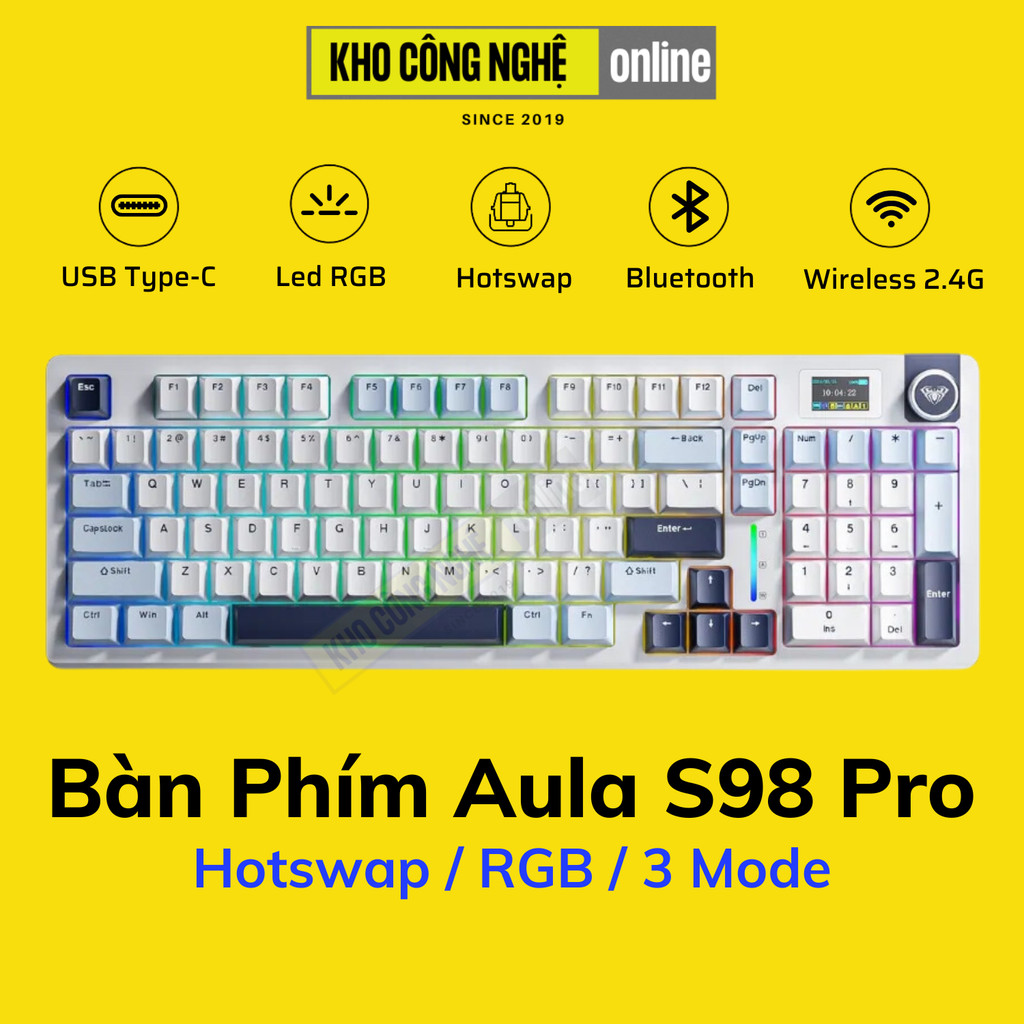 Bàn Phím Cơ AULA S98 Pro có Hotswap, Led RGB, Kết Nối 3 Mode