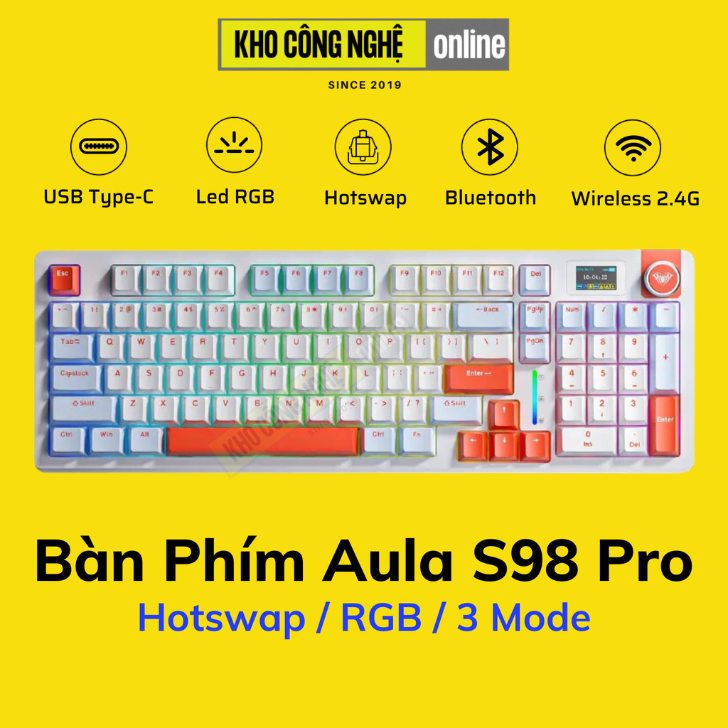 Bàn Phím Cơ AULA S98 Pro có Hotswap, Led RGB, Kết Nối 3 Mode