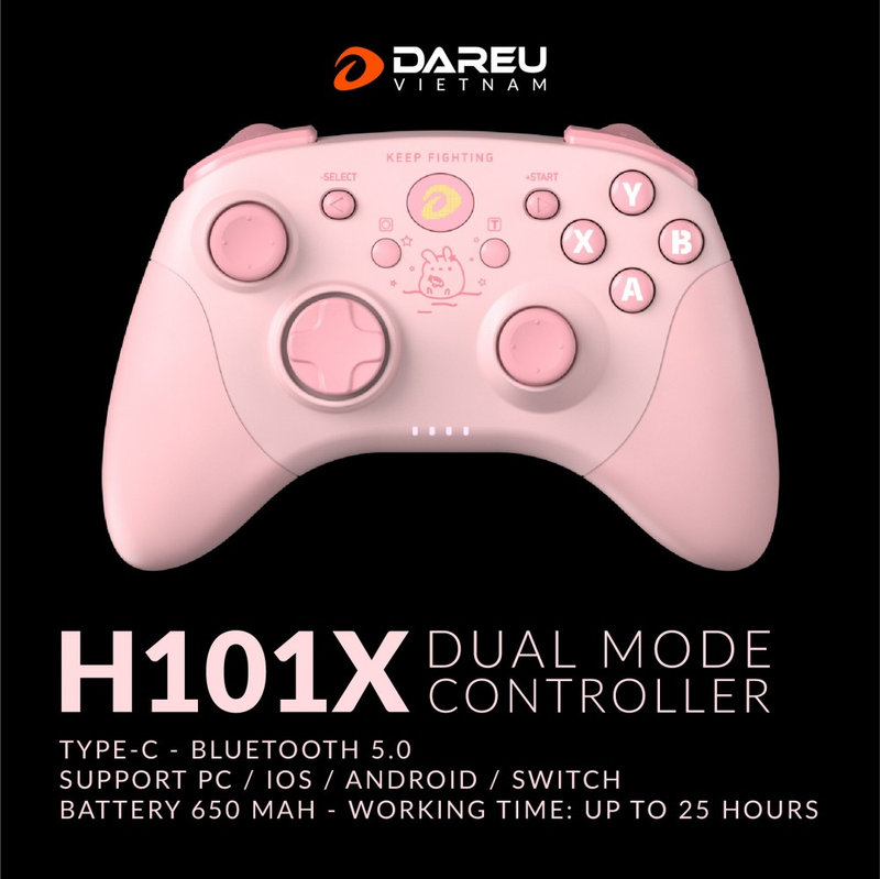 Tay cầm chơi game DAREU H101X (Dual Mode: Type-C, Bluetooth, Pin sạc 650mAh)