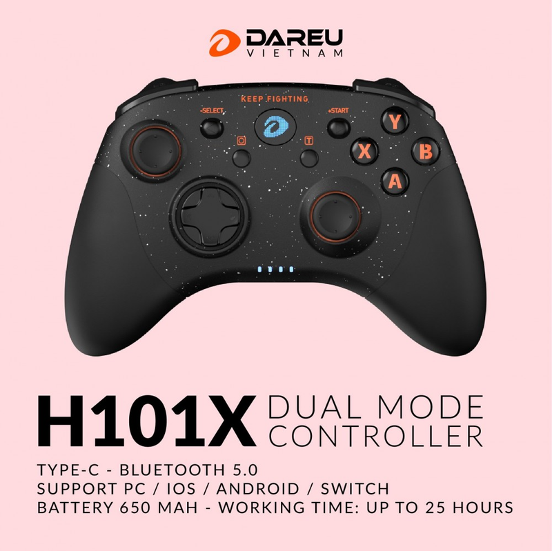 Tay cầm chơi game DAREU H101X (Dual Mode: Type-C, Bluetooth, Pin sạc 650mAh)