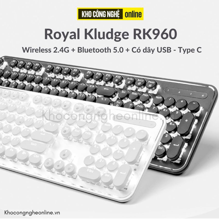 Bàn phím cơ Royal Kludge RK960 kết nối 3 chế độ Wireless 2.4G + Bluetooth 5.0 + Có dây USB - Type C