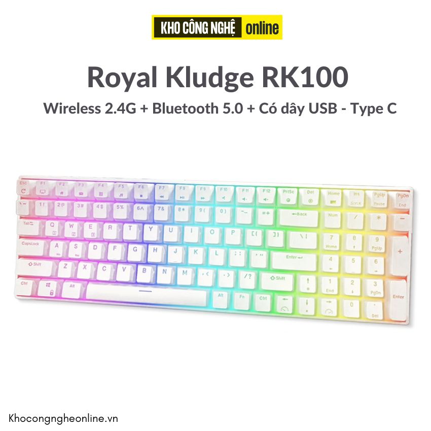 RK100 - Bàn phím cơ bluetooth không dây RK100 Led RGB có Hotswap (Bluetooth 5.0 / Wireless 2.4G / dây Type-c)