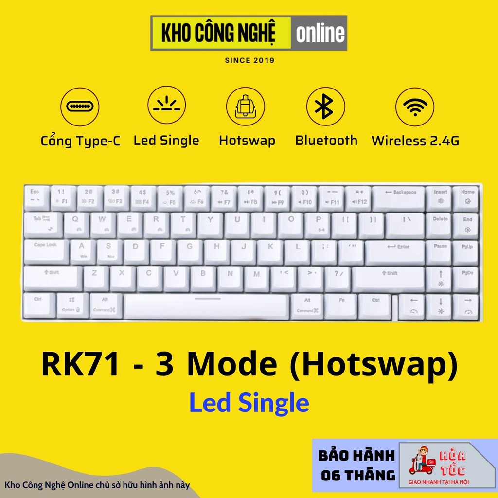 RK71 - Bàn phím cơ không dây RK71 kết nối bluetooth 5.0, USB type C