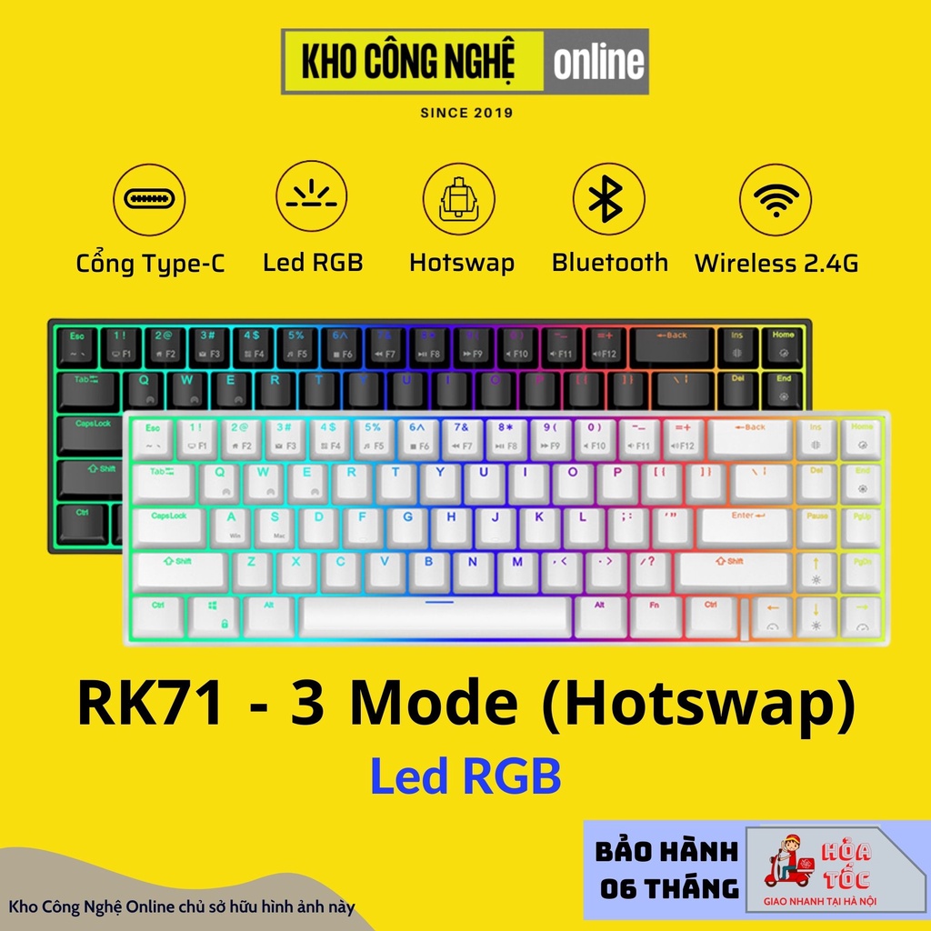 RK71 - Bàn phím cơ không dây RK71 kết nối bluetooth 5.0, USB type C