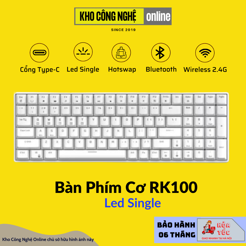 RK100 - Bàn phím cơ bluetooth không dây RK100 Led RGB có Hotswap (Bluetooth 5.0 / Wireless 2.4G / dây Type-c)