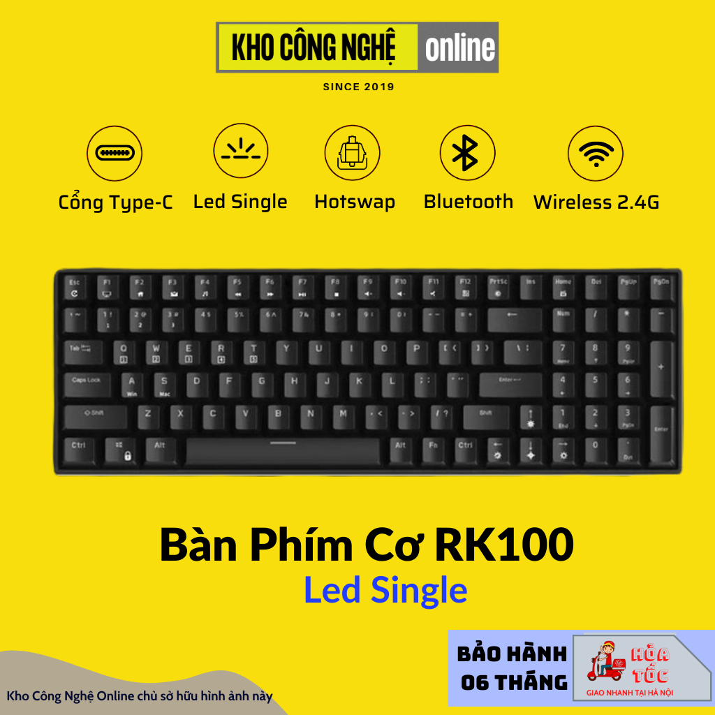 RK100 - Bàn phím cơ bluetooth không dây RK100 Led RGB có Hotswap (Bluetooth 5.0 / Wireless 2.4G / dây Type-c)