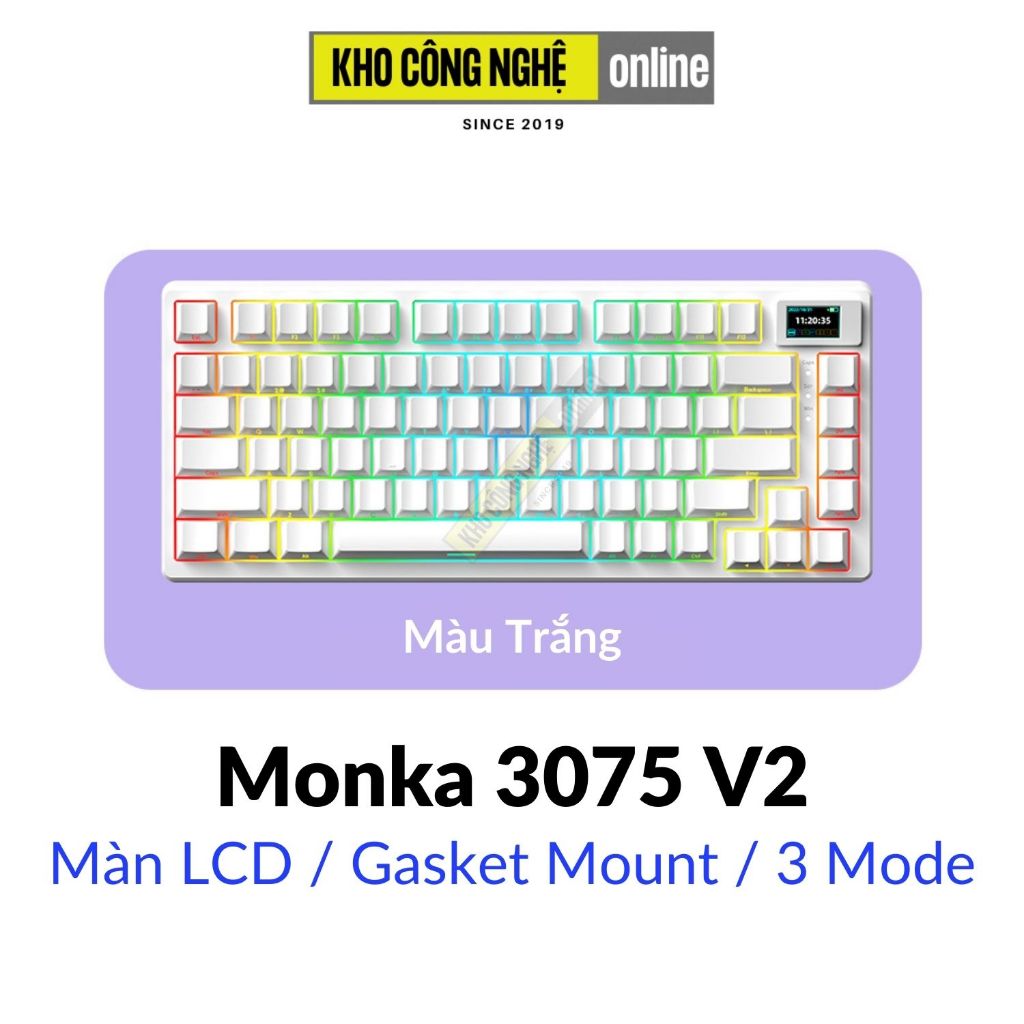 Monka 3075 V2 Pro - Bàn phím cơ Monka 3075 V2 Pro Mạch Xuôi (Led RGB, Kết Nối 3 Mode, Màn Hình LCD)