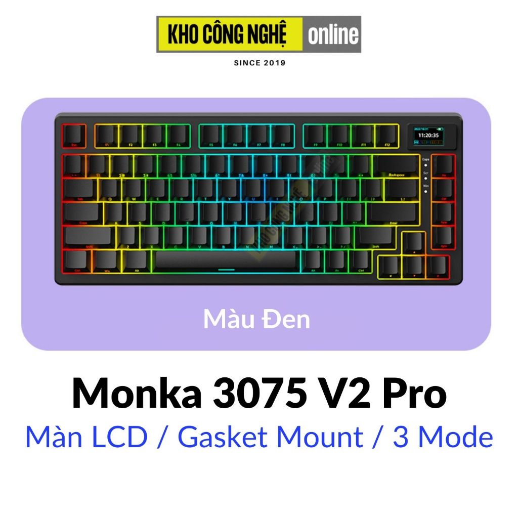 Monka 3075 V2 Pro - Bàn phím cơ Monka 3075 V2 Pro Mạch Xuôi (Led RGB, Kết Nối 3 Mode, Màn Hình LCD)