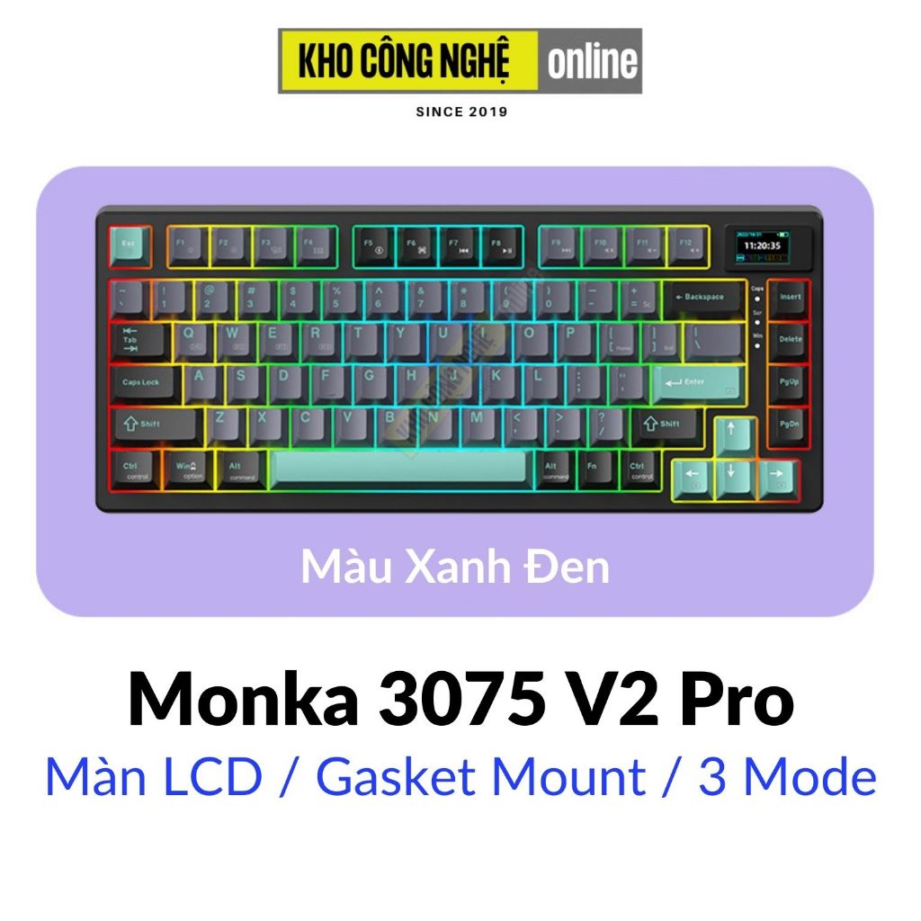 Monka 3075 V2 Pro - Bàn phím cơ Monka 3075 V2 Pro Mạch Xuôi (Led RGB, Kết Nối 3 Mode, Màn Hình LCD)