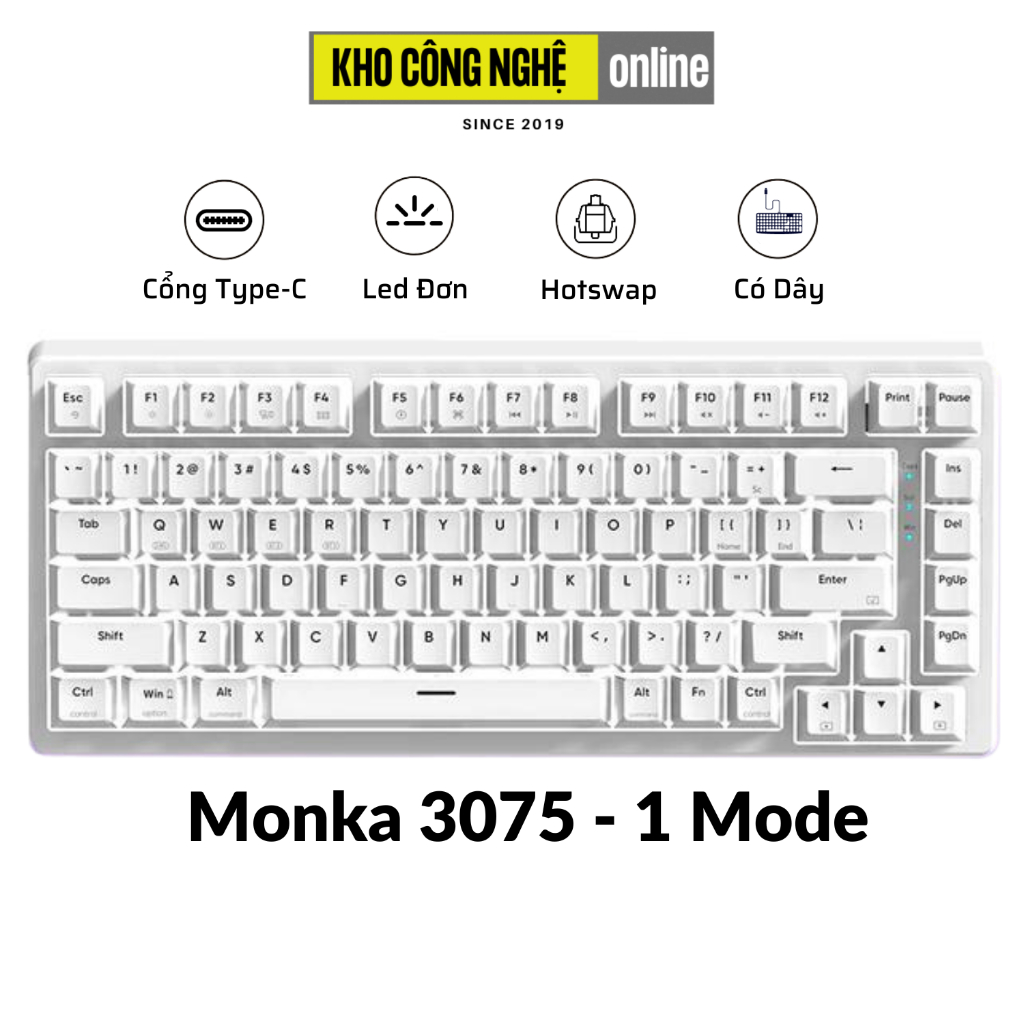 Monka 3075 V2 Pro - Bàn phím cơ Monka 3075 V2 Pro Mạch Xuôi (Led RGB, Kết Nối 3 Mode, Màn Hình LCD)