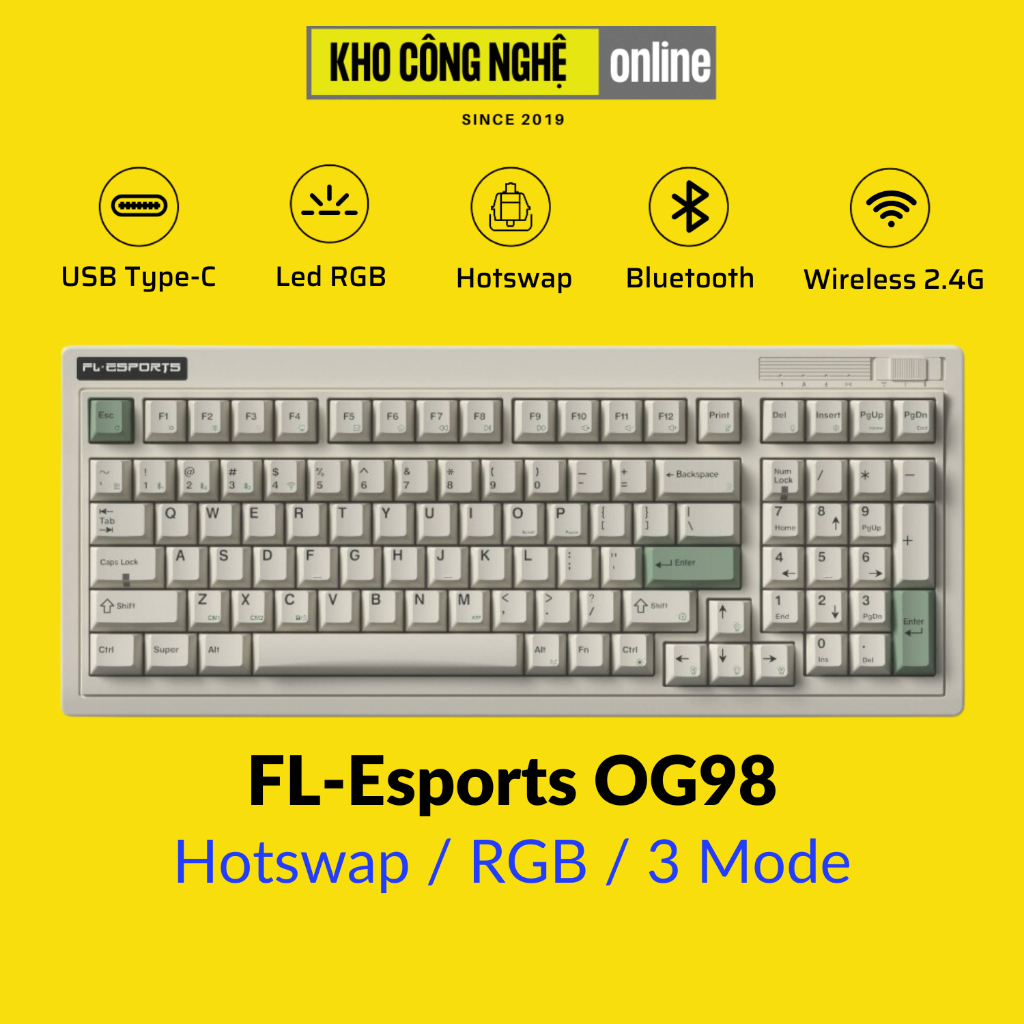 Bàn phím cơ FL-Esports OG87 / OG98 / OG104 3 Mode (Mạch Xuôi / Hotswap / Led RGB) - Hàng Chính Hãng