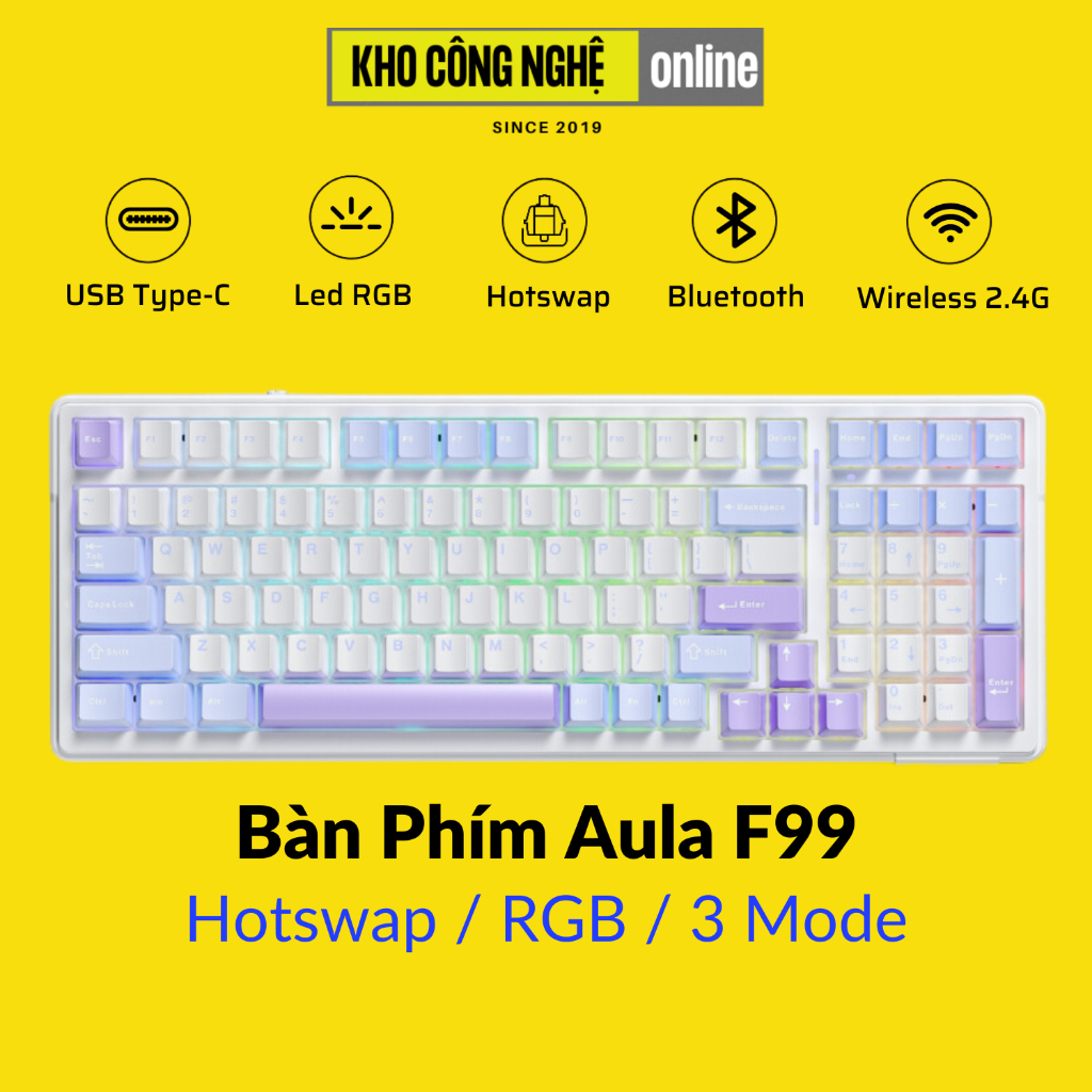 AULA F99 - Bàn Phím Cơ AULA F99 có Hotswap, Led RGB, Kết Nối 3 Mode