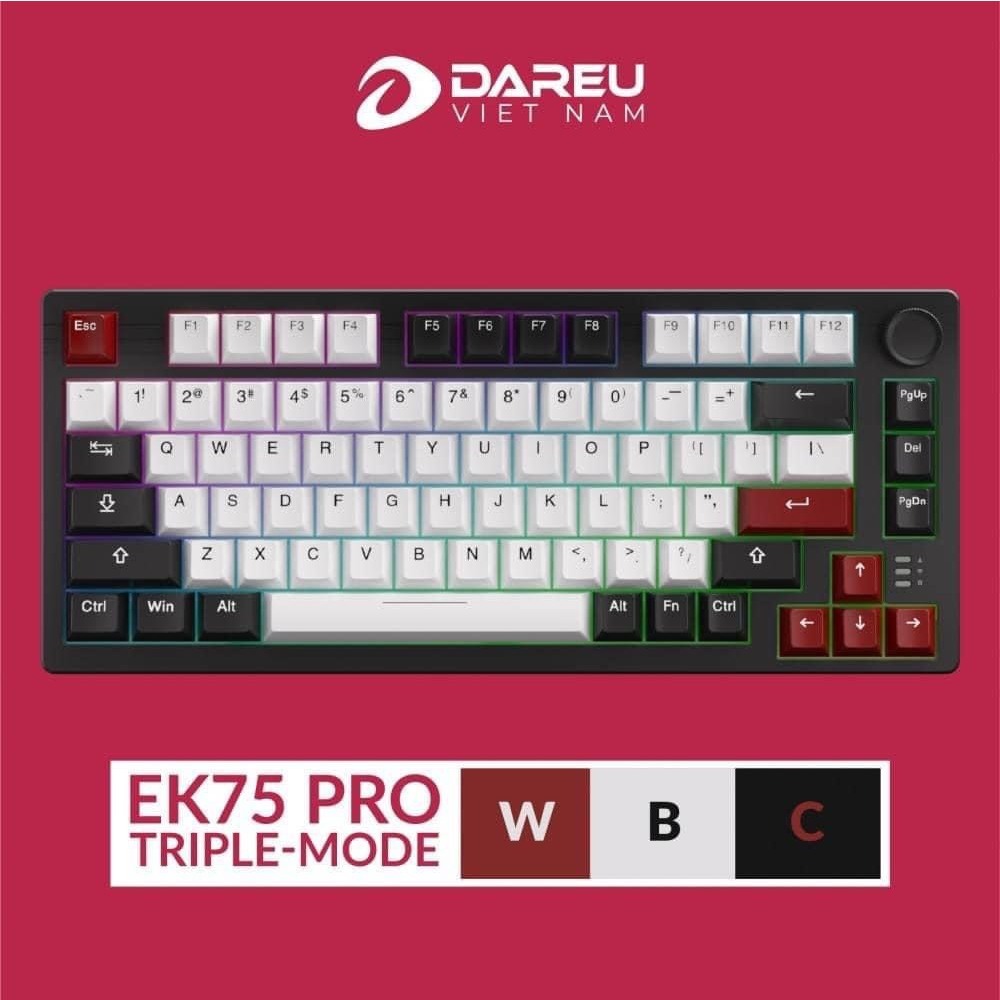 Bàn phím cơ DAREU EK75 PRO BLACK GOLDEN / EK75 Black White (Triple Mode, Gasket Mount, RGB)