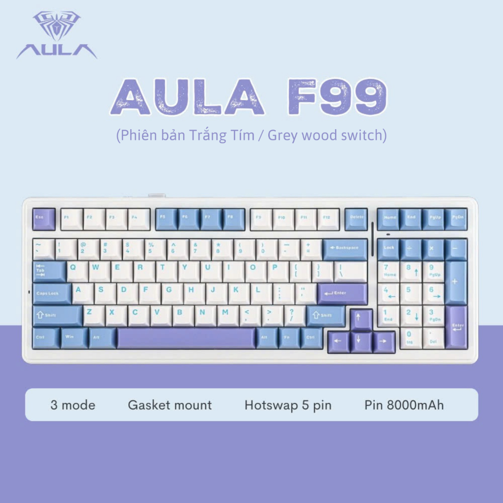 AULA F99 - Bàn Phím Cơ AULA F99 có Hotswap, Led RGB, Kết Nối 3 Mode