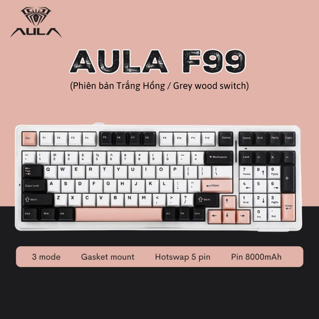 AULA F99 - Bàn Phím Cơ AULA F99 có Hotswap, Led RGB, Kết Nối 3 Mode