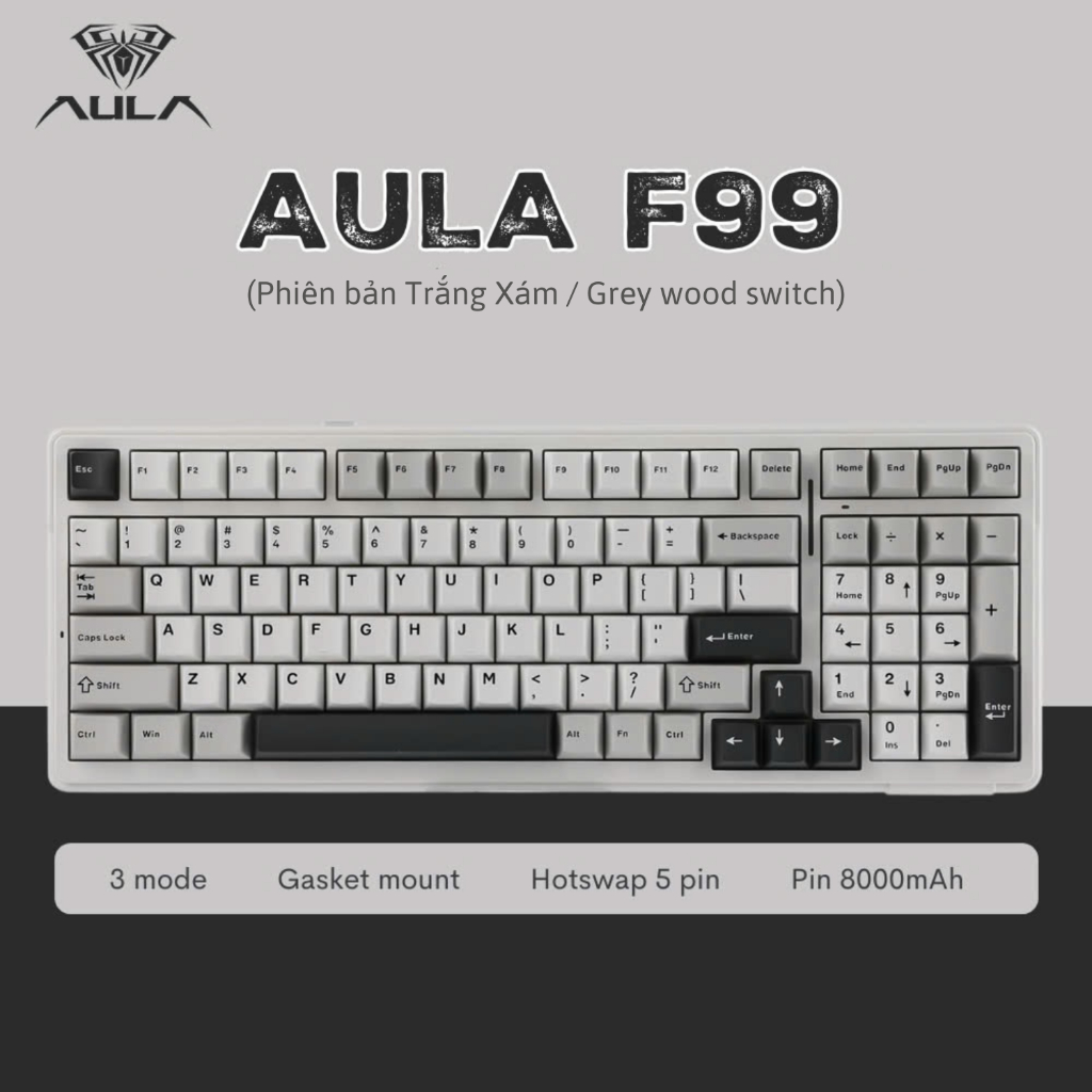 AULA F99 - Bàn Phím Cơ AULA F99 có Hotswap, Led RGB, Kết Nối 3 Mode