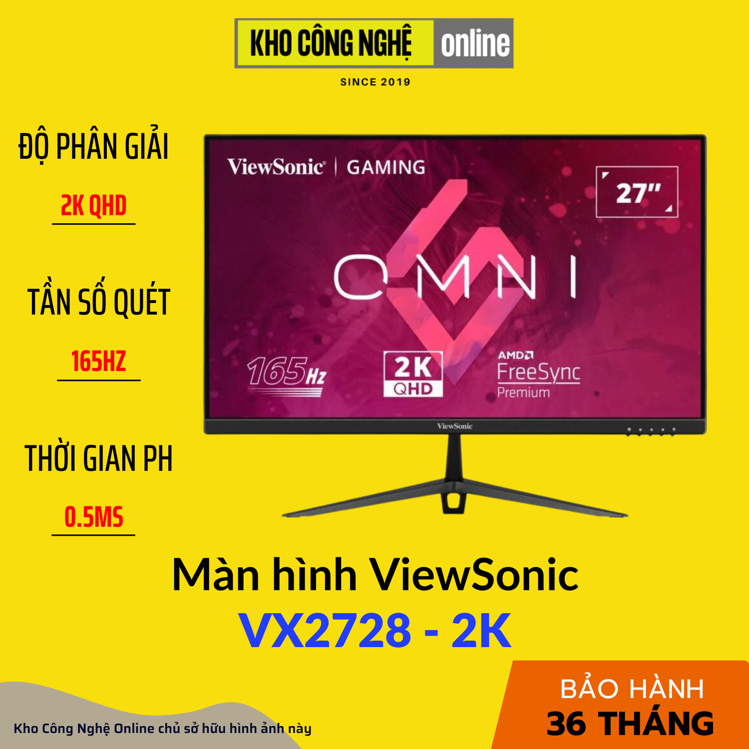 Màn hình Gaming ViewSonic VX2728-2K 27 inch, 2K, 165Hz, Fast IPS