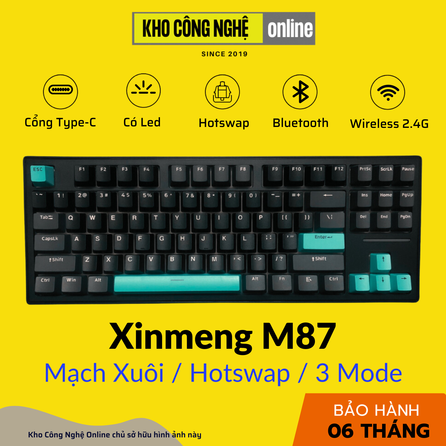 Bàn Phím Cơ Xinmeng M87 Không Dây, Mạch Xuôi, Kết Nối 3 Modes