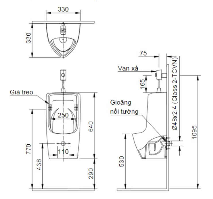 Bản vẻ bồn tiểu nam Inax U-431V treo tường