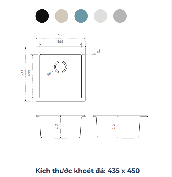 Bản vẽ kĩ thuật chậu rửa chén Apus A1