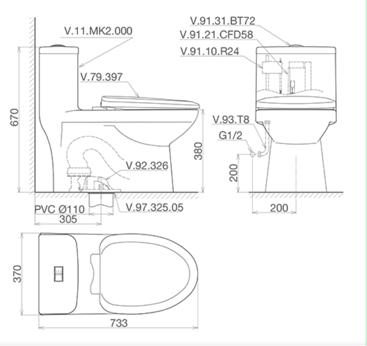 Bồn cầu 1 khối Viglacera MK2