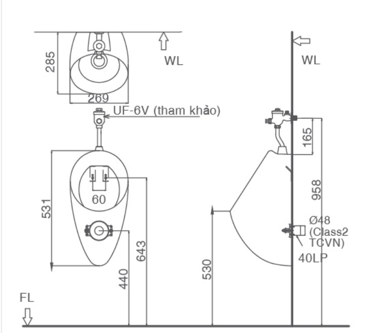 Bồn tiểu nam Inax U-117V treo tường - U117V