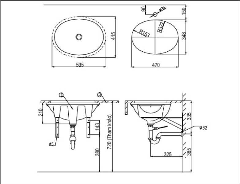 Lavabo chậu rửa mặt Inax L-2293V âm bàn