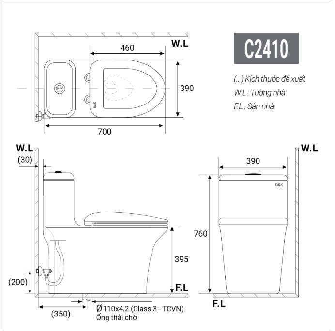 Bản vẽ kĩ thuật Bồn cầu DK-C2410