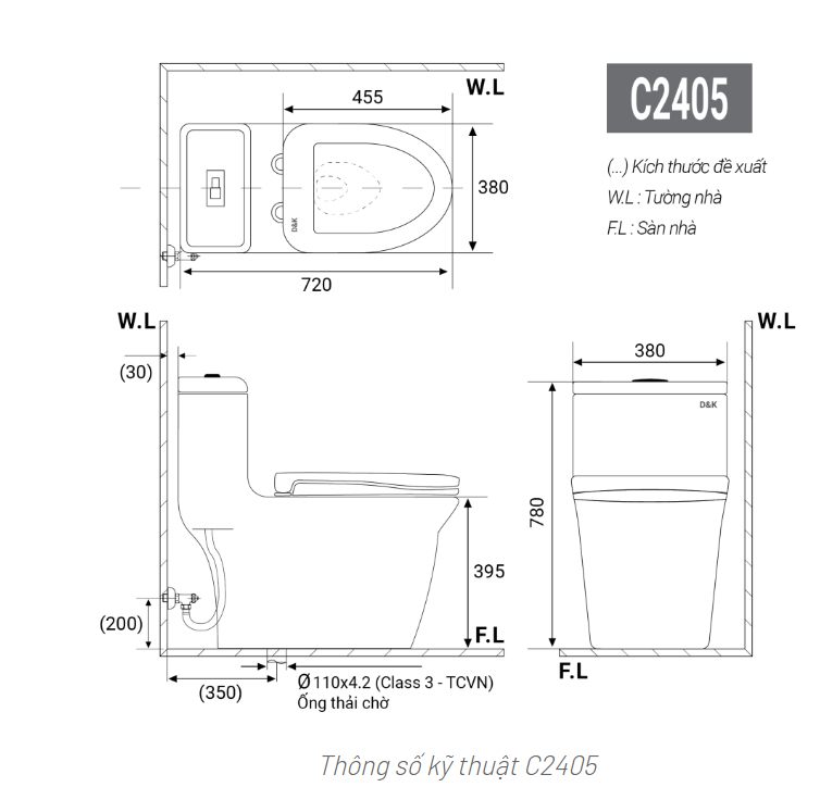 Bồn cầu 1 khối DK-C2405 - Showroom Đại Lộc
