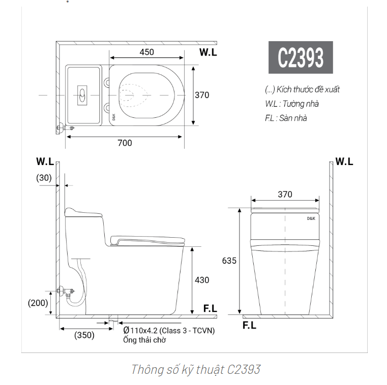 bãn vẻ kĩ thuật bồn cầu 1 khối DK-C2393