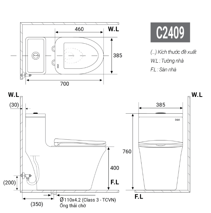 Bàn cầu 1 khối DK-C2409