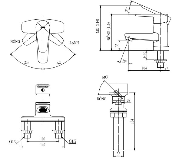 Vòi lavabo chậu rửa mặt Inax LFV-1201S nóng lạnh