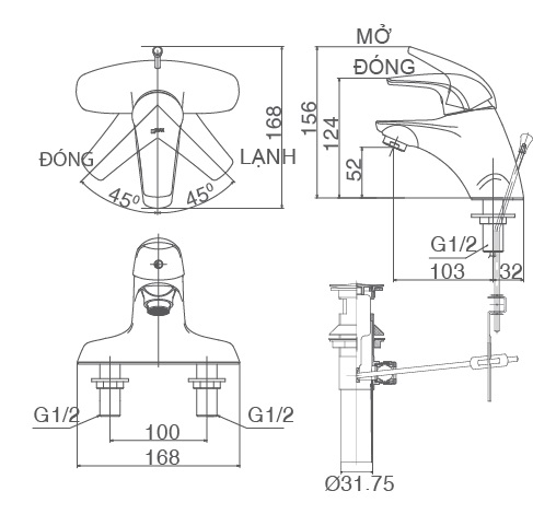 Vòi lavabo chậu rửa mặt Inax LFV-3001S nóng lạnh